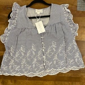 NWT Blue and white stripe embroidered top